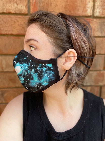 Four Layer Fully Wired Protective Cloth Face Mask - Made in USA - Blue Galaxy, Adult