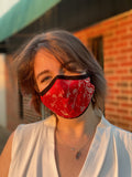 Two Layer Fully Wired Protective Cloth Face Mask - Made in USA - Red and Gold Sari, Adult