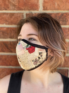 Two Layer Fully Wired Protective Cloth Face Mask - Made in USA - Rose Love Note, Adult