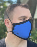 Summer Weight Two Layer Protective Cloth Face Mask - Ear Saver Behind the Head Elastic - Made in USA - Blue, Curvy Cut