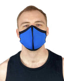 Summer Weight Two Layer Protective Cloth Face Mask - Ear Saver Behind the Head Elastic - Made in USA - Blue, Curvy Cut