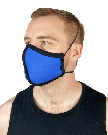 Summer Weight Two Layer Protective Cloth Face Mask - Ear Saver Behind the Head Elastic - Made in USA - Blue, Curvy Cut