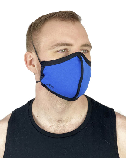 Summer Weight Two Layer Protective Cloth Face Mask - Ear Saver Behind the Head Elastic - Made in USA - Blue, Curvy Cut