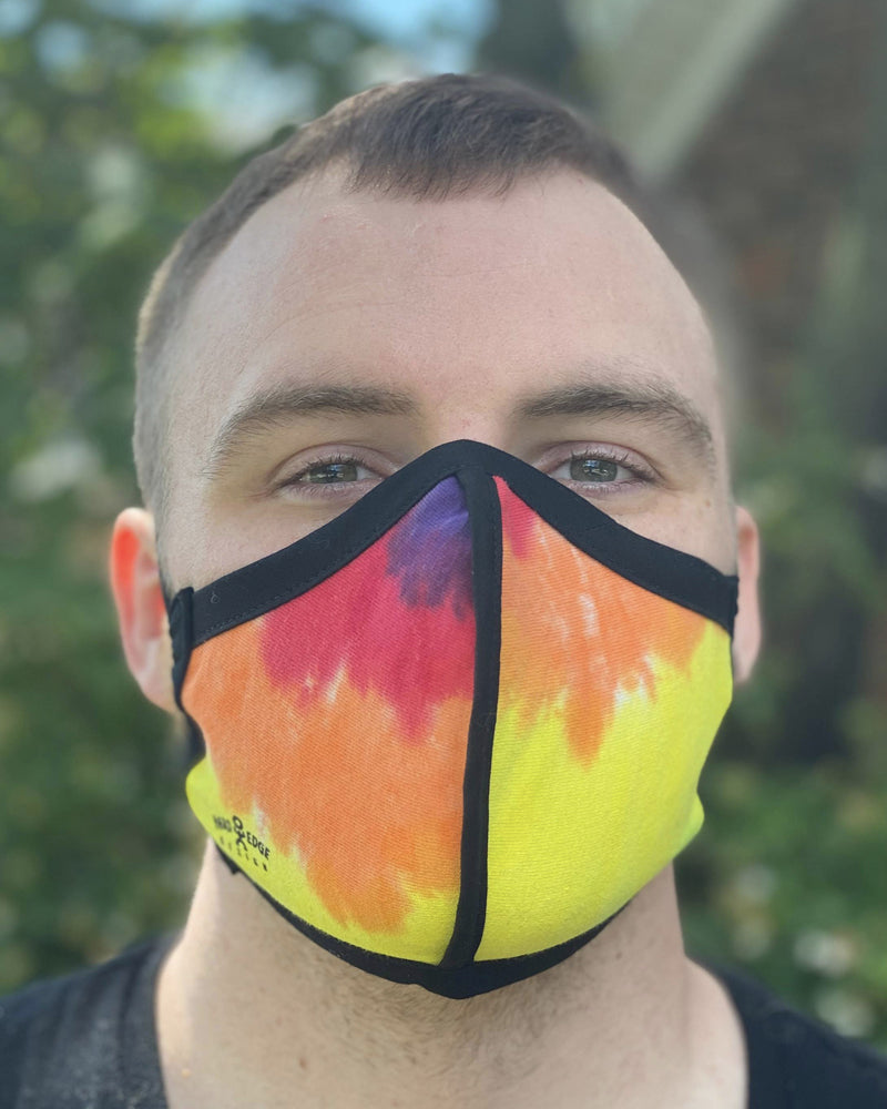 Summer Weight Two Layer Protective Cloth Face Mask - Ear Saver Behind the Head Elastic - Made in USA - Classic Tie-Dye, Curvy Cut