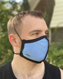 Summer Weight Two Layer Protective Cloth Face Mask - Ear Saver Behind the Head Elastic - Made in USA - Light Blue, Curvy Cut