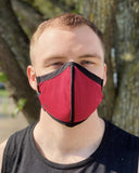 Summer Weight Two Layer Protective Cloth Face Mask - Ear Saver Behind the Head Elastic - Made in USA - Red, Curvy Cut