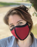 Summer Weight Two Layer Protective Cloth Face Mask - Ear Saver Behind the Head Elastic - Made in USA - Red, Curvy Cut