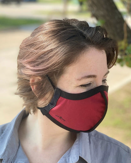 Summer Weight Two Layer Protective Cloth Face Mask - Ear Saver Behind the Head Elastic - Made in USA - Red, Curvy Cut