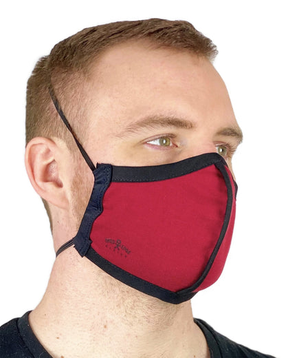 Summer Weight Two Layer Protective Cloth Face Mask - Ear Saver Behind the Head Elastic - Made in USA - Red, Curvy Cut