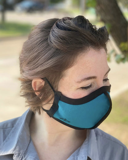 Summer Weight Two Layer Protective Cloth Face Mask - Ear Saver Behind the Head Elastic - Made in USA - Teal, Curvy Cut