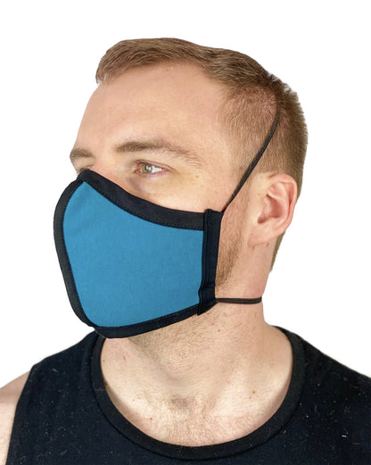 Summer Weight Two Layer Protective Cloth Face Mask - Ear Saver Behind the Head Elastic - Made in USA - Teal, Curvy Cut