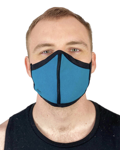 Summer Weight Two Layer Protective Cloth Face Mask - Ear Saver Behind the Head Elastic - Made in USA - Teal, Curvy Cut