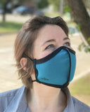 Summer Weight Two Layer Protective Cloth Face Mask - Ear Saver Behind the Head Elastic - Made in USA - Teal, Curvy Cut