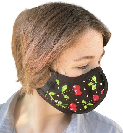 HARD EDGE DESIGN Made in USA Four Layer Cloth Face Mask - Ear Saver Behind the Head Elastic - Adult, Curvy Cut