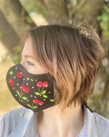 HARD EDGE DESIGN Made in USA Four Layer Cloth Face Mask - Ear Saver Behind the Head Elastic - Adult, Curvy Cut