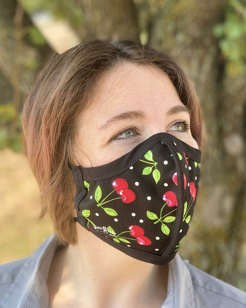 HARD EDGE DESIGN Made in USA Four Layer Cloth Face Mask - Ear Saver Behind the Head Elastic - Adult, Curvy Cut