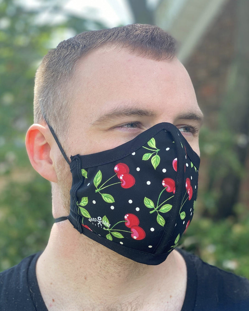 HARD EDGE DESIGN Made in USA Four Layer Cloth Face Mask - Ear Saver Behind the Head Elastic - Adult, Curvy Cut