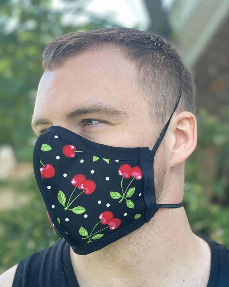 HARD EDGE DESIGN Made in USA Four Layer Cloth Face Mask - Ear Saver Behind the Head Elastic - Adult, Curvy Cut