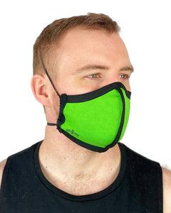 Summer Weight Cloth Face Mask - Ear Saver Behind the Head Elastic - Neon Green, Adult Curvy Cut