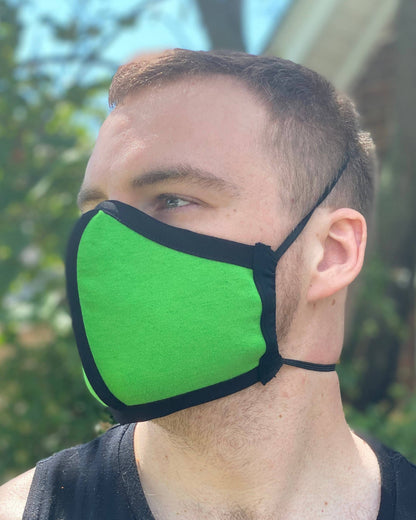 Summer Weight Cloth Face Mask - Ear Saver Behind the Head Elastic - Neon Green, Adult Curvy Cut