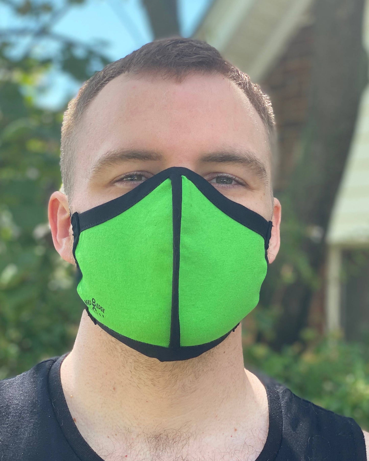 Summer Weight Cloth Face Mask - Ear Saver Behind the Head Elastic - Neon Green, Adult Curvy Cut