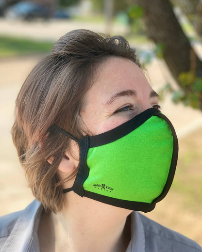 Summer Weight Cloth Face Mask - Ear Saver Behind the Head Elastic - Neon Green, Adult Curvy Cut