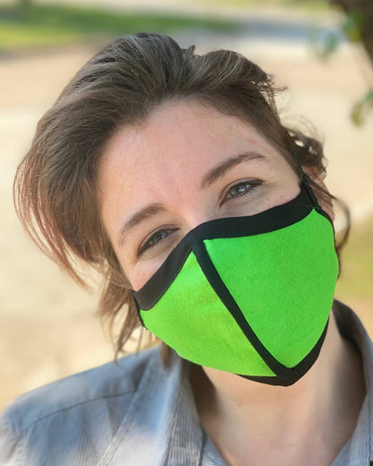 Summer Weight Cloth Face Mask - Ear Saver Behind the Head Elastic - Neon Green, Adult Curvy Cut