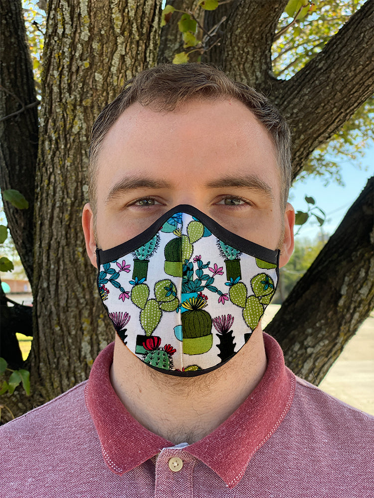 Four Layer Fully Wired Protective Cloth Face Mask - Made in USA - Succulent, Adult