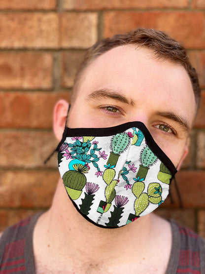 Four Layer Fully Wired Protective Cloth Face Mask - Made in USA - Succulent, Adult