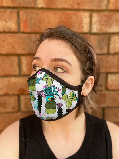 Four Layer Fully Wired Protective Cloth Face Mask - Made in USA - Succulent, Adult