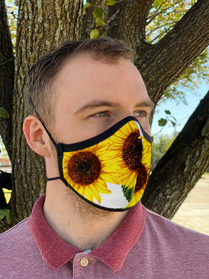 Two Layer Fully Wired Protective Cloth Face Mask - Made in USA - Sunflower, Adult