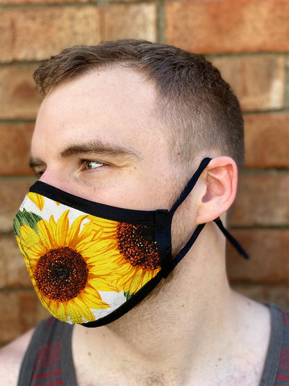 Two Layer Fully Wired Protective Cloth Face Mask - Made in USA - Sunflower, Adult