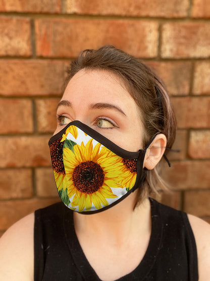 Two Layer Fully Wired Protective Cloth Face Mask - Made in USA - Sunflower, Adult