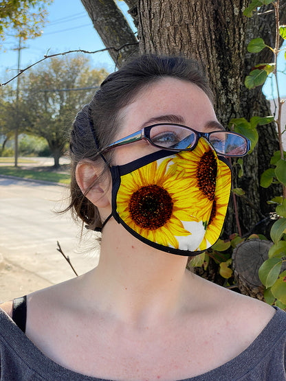 Two Layer Fully Wired Protective Cloth Face Mask - Made in USA - Sunflower, Adult