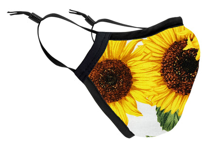 Two Layer Fully Wired Protective Cloth Face Mask - Made in USA - Sunflower, Adult